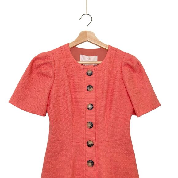 NWT Gal Meets Glam Kathleen Button-Front Mini Dress in Pink Tweed Size 0 - Picture 9 of 16